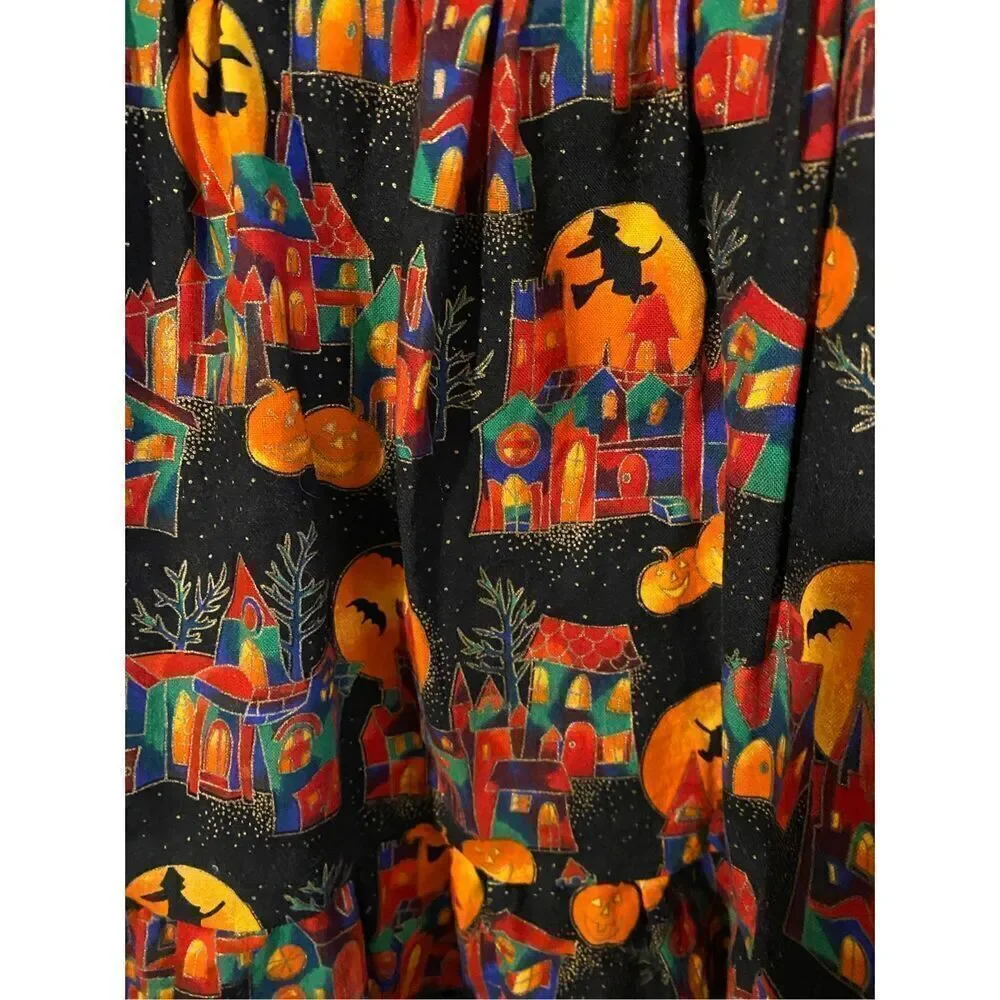 Handcrafted hand, stone girls, Halloween, print, tiered dress, size 5 ￼￼